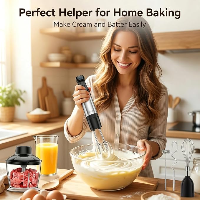 8-in-1 Hand Blender 1200W 5-Speed, Immersion Stick Blender Set | with Meat Grinder Dough Hooks Whisk Mixing Cup Storage Rack, for Smoothie Soup Puree Food Dough