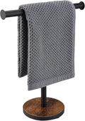 Towel Holder Stand, Countertop Hand Towel Stand for Bathroom and Kitchen, Free Standing Counter Towel Rack with Weighted Wood Base, Rustic Black and Brown