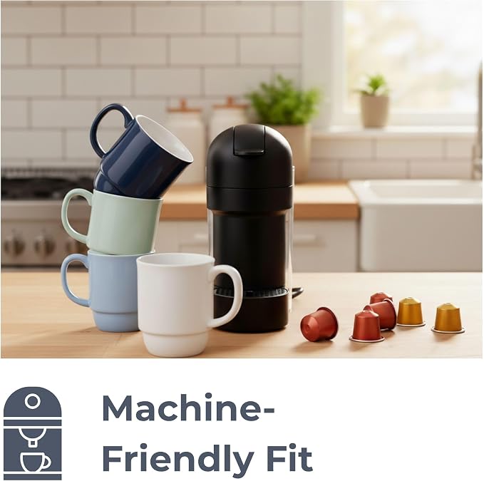 Stackable Porcelain Coffee Mug Set of 4 – 16oz Large Handle, Space-Saving Ceramic Mugs for Kitchen & Coffee Bar, Microwave & Dishwasher Safe • Modern Home Gift