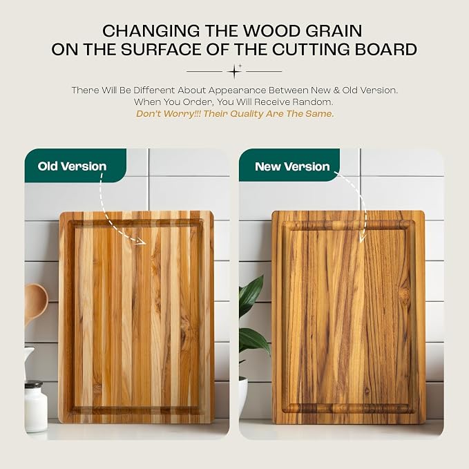 Yes4All Solid Teak Cutting Boards for Kitchen, [17''L x 13''W x 1.5” Thick] Medium Edge Grain Butcher Block Cutting Board, Food Surface Wood Cutting Boards with Juice Grooves and Easy Grip Handle
