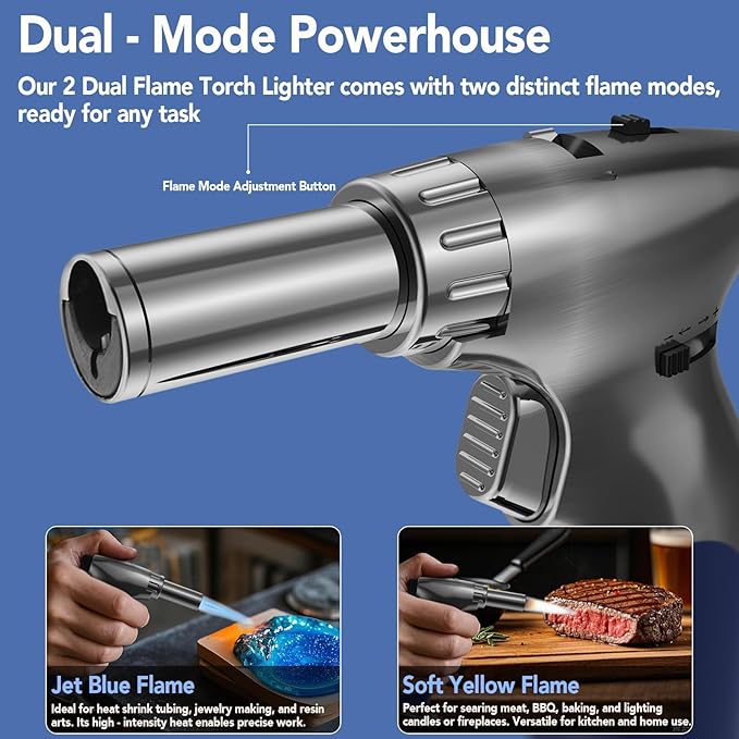 Sondiko DUAL Adjustable Flame Butane Torch Lighter, Mini Blow Torch, Refillable kitchen Torch with Continuous Flame Lock for Creme Brulee, Cooking(Butane Gas Is Not Included)