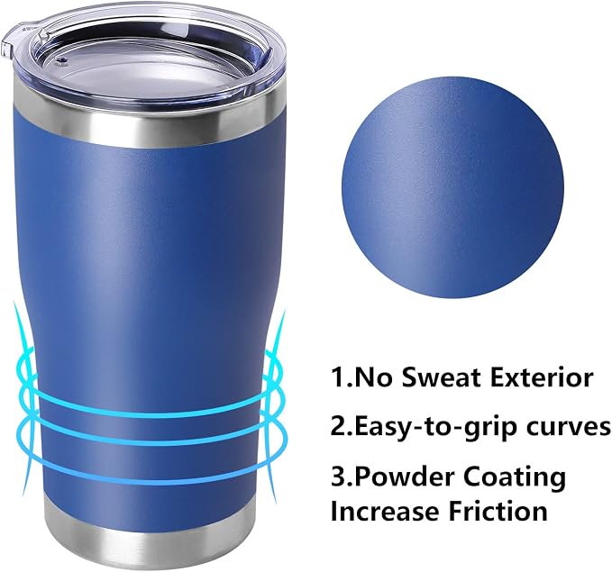 DOMICARE 20oz Tumbler with Lid Stainless Steel Tumblers Bulk, Double Wall Vacuum Insulated Coffee Travel Mug Powder Coated Tumbler, 8 Count (Pack of 1) Dark Blue