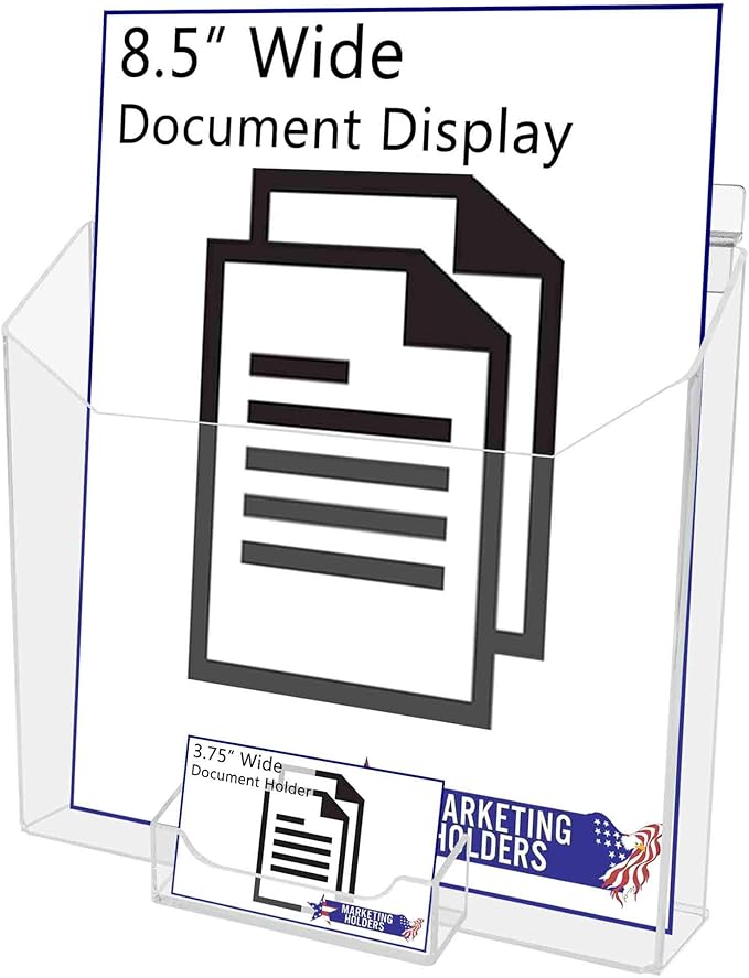 Marketing Holders 2 Pack Slatwall 8.5" Wide Brochure Holder for Catalogs and 3.5" x 2" Business Cards Clear Acrylic Space Saving Display Rack in Retail Stores and Offices No Assembly Required
