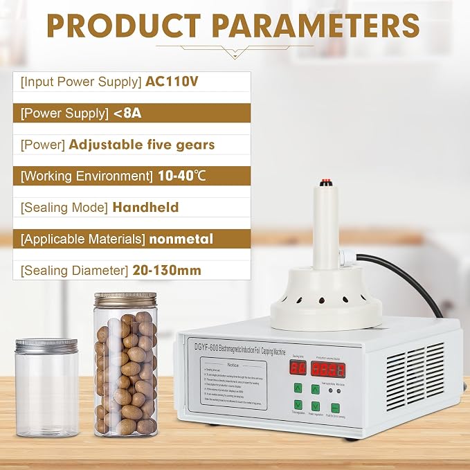 20mm-130mm Portable Handheld Induction Sealer，Bottle Cap Sealer for Plastic, Glass Bottles，Induction Heat Sealer 110V