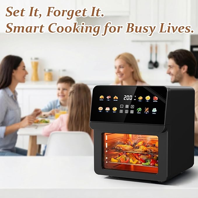 2026 Upgraded 12QT Air Fryer Oven, 8-in-1 Toaster Oven Combo, 8 Presets, Family Size Countertop Oven, 2 Baking Racks & Gloves, Roast Bake Air Fry, Easy to Clean