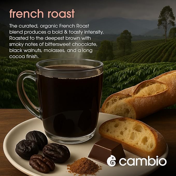 Cambio Roasters French Dark Roast Organic Coffee Pods - The Only Organic Recyclable Aluminum Coffee Pods, Small Batch Roasted, Keurig® Compatible, Toasty Flavor, Lower Acid, Lasting Freshness, 10 Count