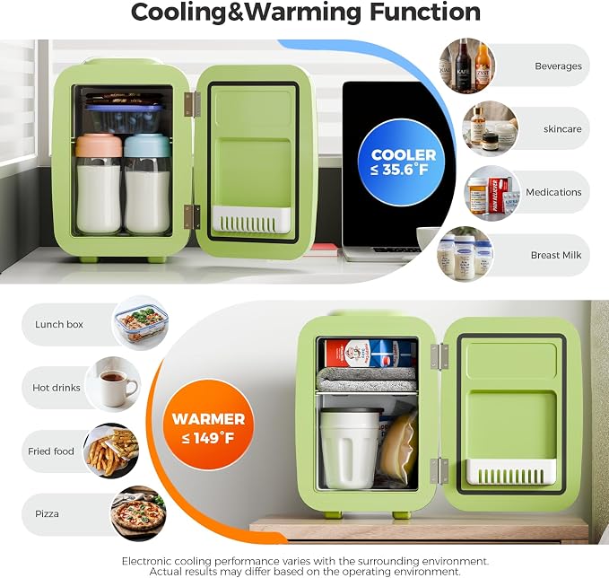 Mini Fridge for Bedroom - 4 Liter/6 Can Mini Makeup Fridge, 110V AC/ 12V DC Portable Thermoelectric Cooler&Warmer for Skincare, Drink, Cosmetic, Medicine, Small fridge for Bedroom, Office, Dorm, Car