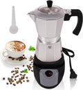Aluminum Electric Moka Pot 3-6 Cup 270ml Express Coffee Maker Stovetop Espresso Portable Coffeemaker Italian Classic Brewing Greca Cafe Mocha with Removable Base and Overheating Protection Machine