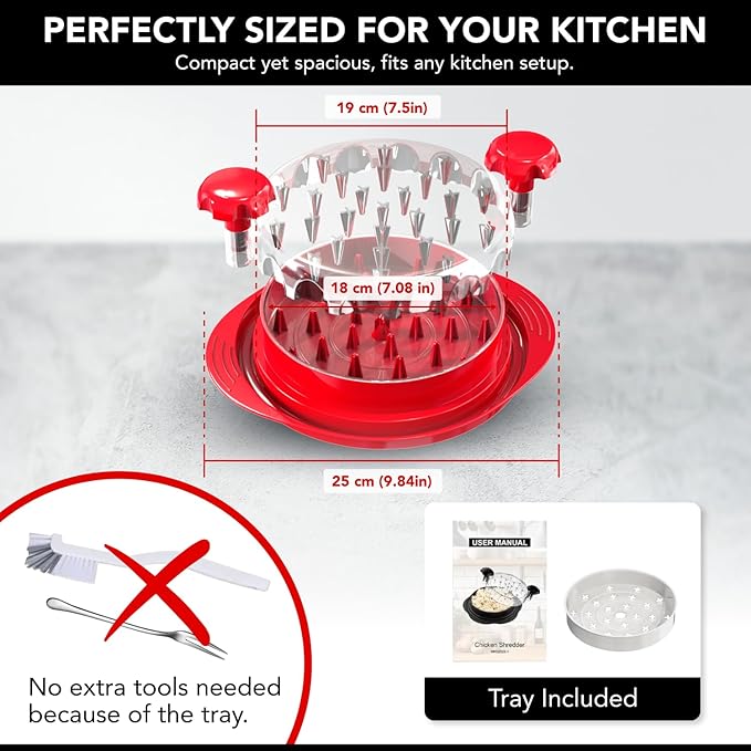 Chicken Shredder with Tray – Fast & Easy Meat Shredder for Pulled Chicken, Pork or Beef – BPA-Free, Anti-Slip Base, Dishwasher Safe – Manual BBQ Gadget – Designed in USA – Cozy Kitchen