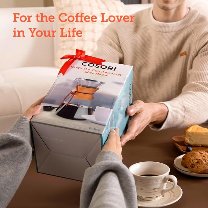 Cosori Pour Over Coffee Maker with Double Layer Stainless Steel Filter, 8-Cup, 34oz, Drip Coffee Maker, Coffee Dripper Brewer, High Heat Resistant Carafe, also for Camping, Hiking