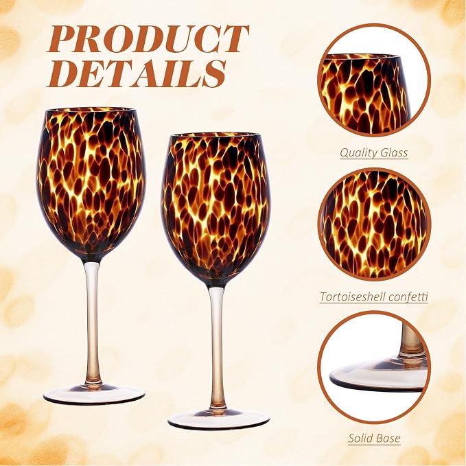 Honeydak Set of 6 Tortoise Leopard Print Brown 15oz Rocks Glasses Stylish Stemless Cocktail Cups Glass Glassware Tumbler Ideal for Gin, Tequila, Vodka, Soft Drinks
