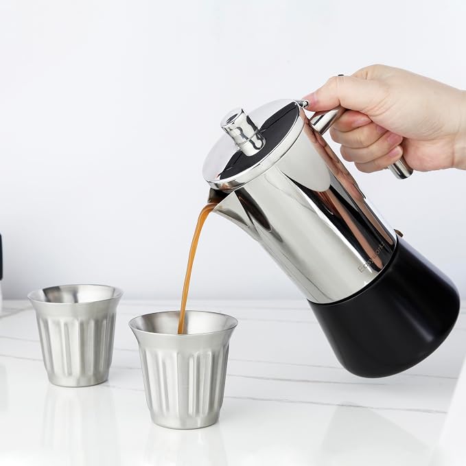 Easyworkz French Press 34 oz Coffee Tea Maker Bundled with Stainless Steel Double-Wall Espresso Cups