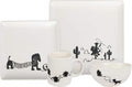 Toy Story 4-Piece Ceramic Dinnerware Set With Scribble Design - Cute Character Line Drawings - Beautiful Glazed White Square Dinner & Salad Plates With 16 Oz. Bowl & 11 Oz. Mug Place Setting