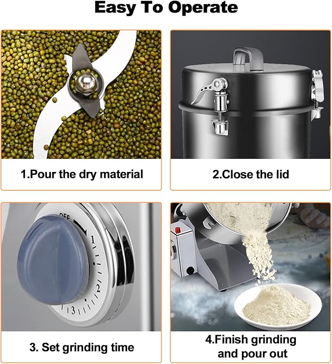 Electric Grain Grinder 800g,Swing Type Grain Mill Grinder 3000W,110V Stainless Steel High-speed Spice Herb Grinders Superfine Machine Dry Cereals Pulverizer Swing Type