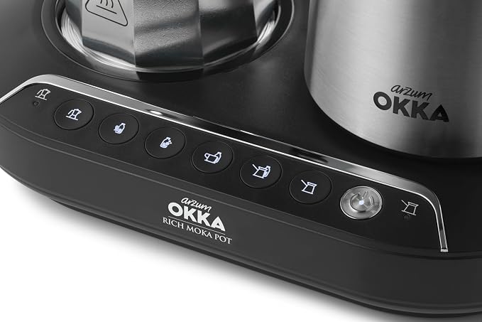 Arzum Okka Moka Pot with Milk Frother, Hot Beverage and Turkish and Greek Coffee Maker, Velvetiser, 120V, 5 Cups, Programmable Touch Panel, Chrome