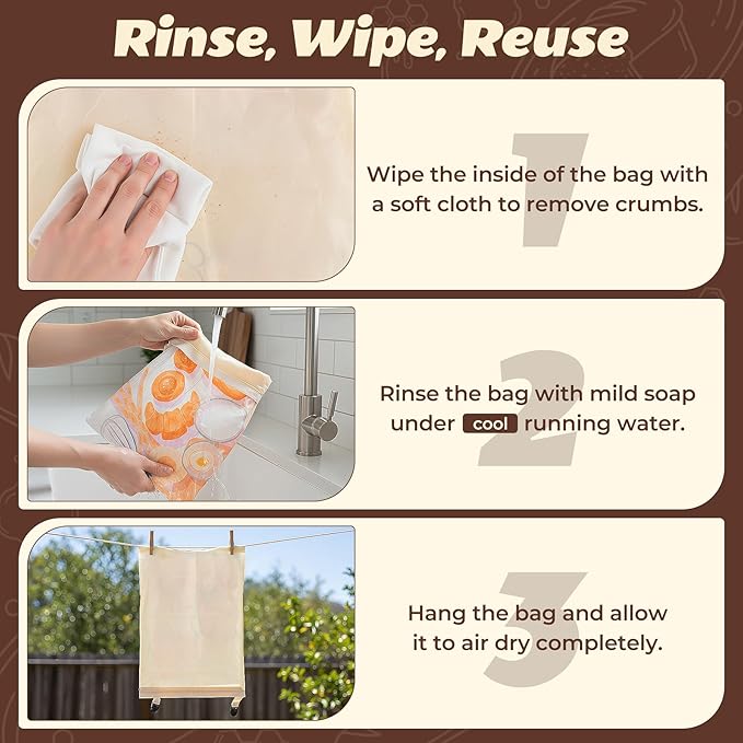 Beeswax Bread Bags for Sourdough and Homemade Bread - 2 Pack XL Cotton Storage Bags with Zipper & Buckle Double Seal - Includes 13x13.9" Beeswax Wrap for Bowl Cover - Reusable Produce Veggie Bag