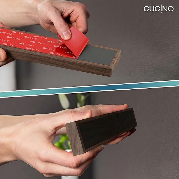 CUCINO Magnetic Knife Holder for wall, 16" no drilling required, includes self-adhesive tape, extra strong for holding knives – Awarded magnet strip – Walnut