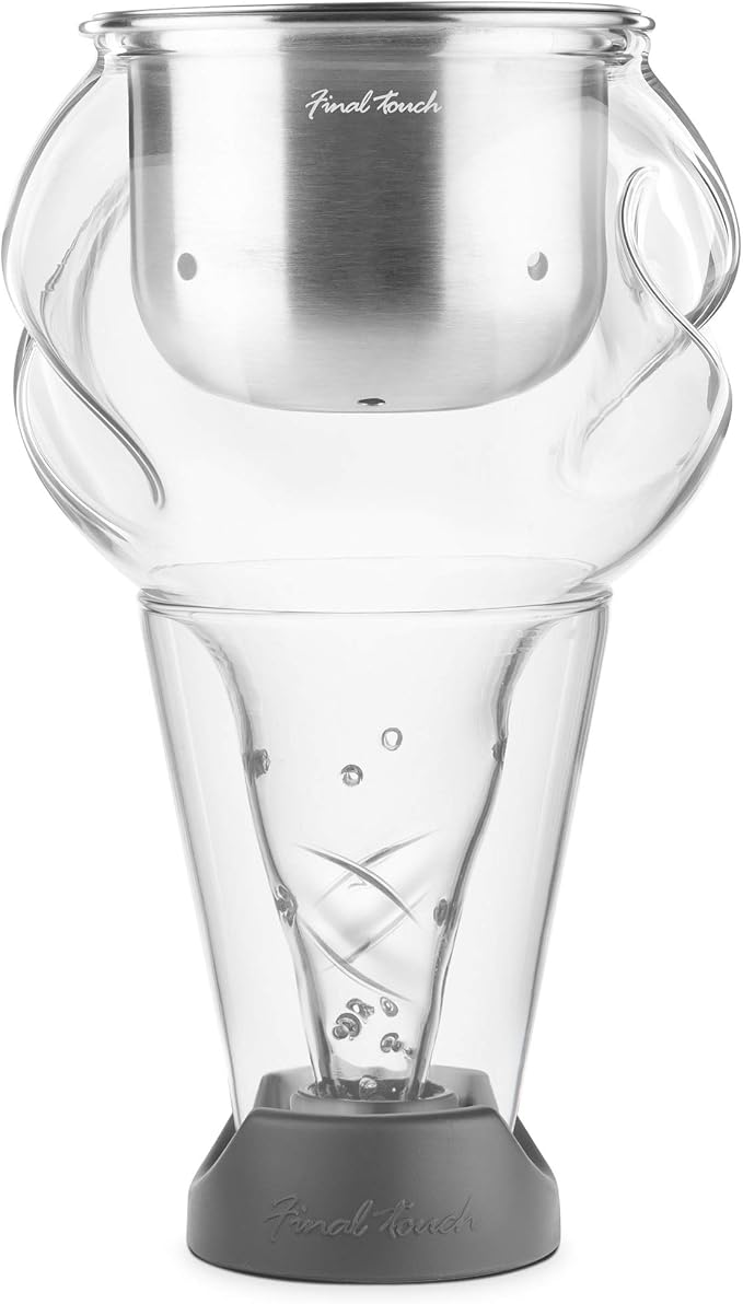 Final Touch Conundrum Stainless Steel Wine Decanter Aerator - Instant Oxygenation, 3 Phase Aeration System, Sediment Filter, Fits Angled & Straight Decanters (WDA595)