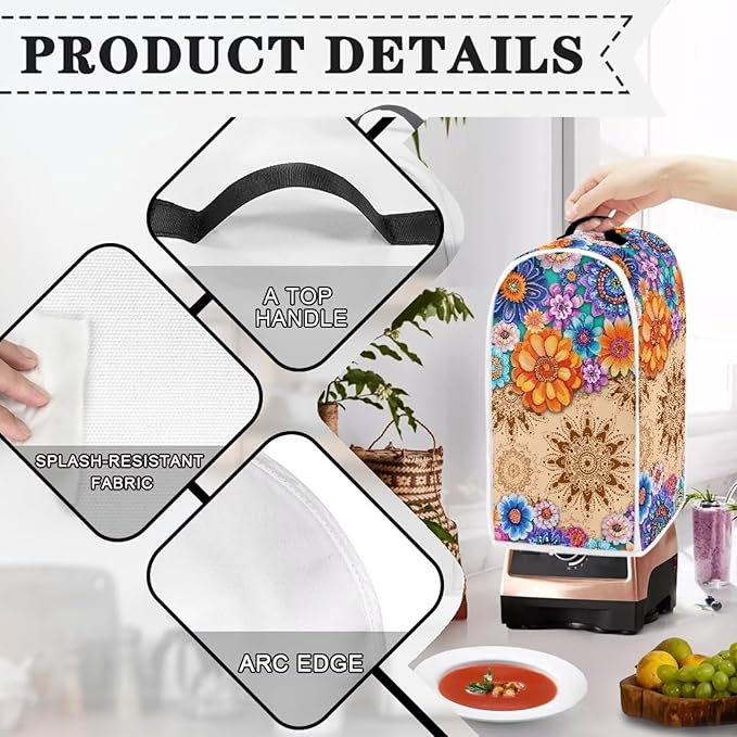 Boho Mandala Floral Blender Cover Toaster Cover Washable Dust Cover Dustproof Bakeware Cover Kitchen Appliance Accessories Size S