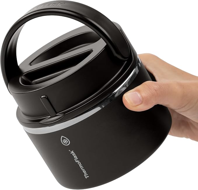 ThermoFlask Insulated Food Jar with Leakproof Lid (12 oz, Black) - Stainless Steel Food Containers for Hot & Cold Meals, Lunch, Soup & Snacks