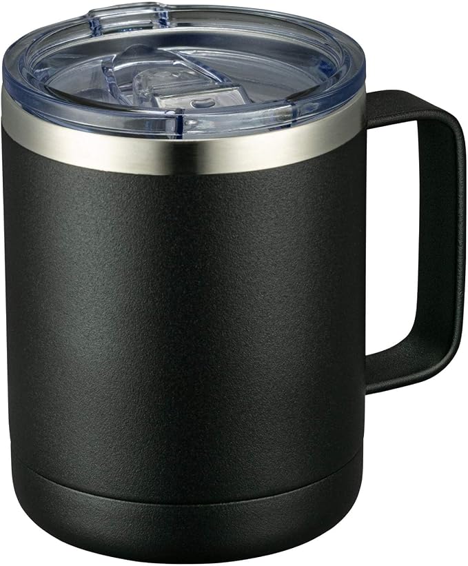 MEWAY 12oz Coffee Mug With Handle and Sliding Lid,Stainless Steel Travel Tumbler Cup with Handle,Double Wall Vacuum Insulated Camping Cup for Hot & Cold Drinks Tea (Black,Set of 1