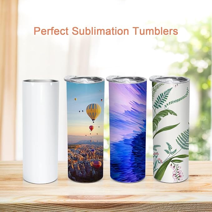 AGH 50 Pack Sublimation Tumblers Blank 20 OZ Straight Skinny Tumbler with Metal Straw, Stainless Steel Double Wall Insulated Tumbler for Tumbler Press Machine