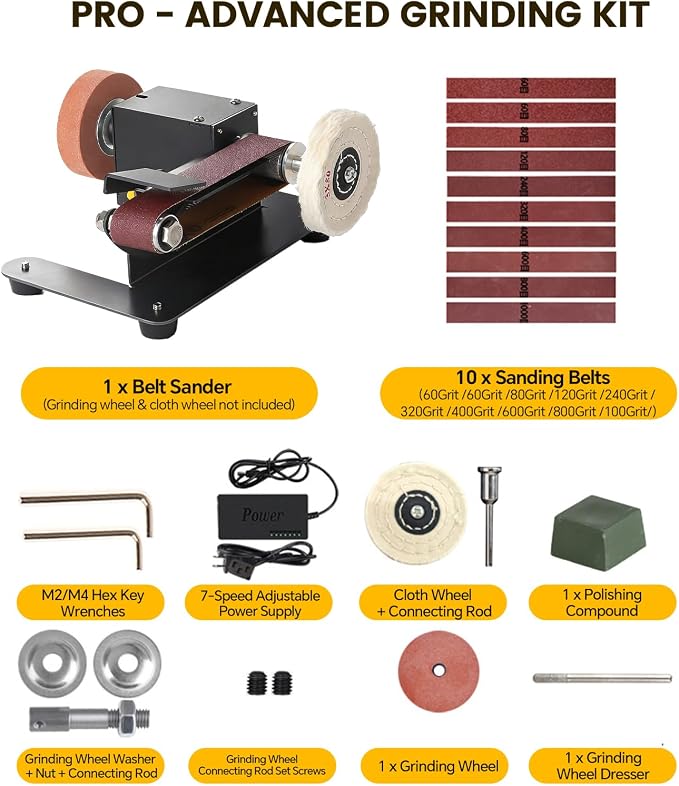 6-In-1 Mini Belt Sander Mini Belt Sander, Electric Small Sander Knife Sharpener Supplies, 7 Adjustable Speed, 795 Motor, Metal Wood DIY Handcraft, Tool & Knife Sharpening (Advanced Kit).