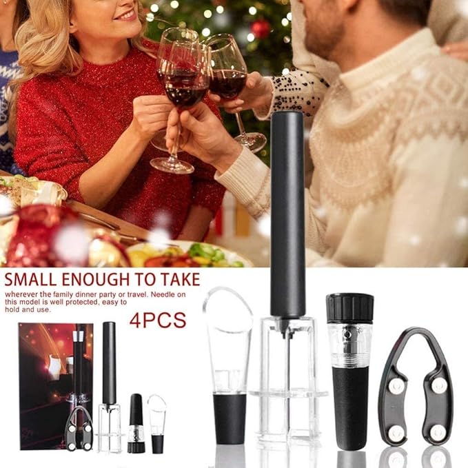 qiuqiu Bottle Opener, Air Pressure Wine Opener Set with Wine Pourer, Foil Cutter and Vacuum Stopper,Handheld Portable Cork Remover Pump for Home Resturant Bar