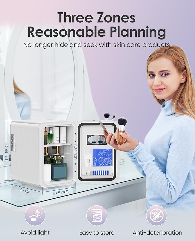 CUTIEWORLD Skincare Fridge - 4L Makeup Fridge for Refrigerating Makeup, Skincare and Food, Mini Fridge for Bedroom, Office and Car, Cooler and Warmer, Beverage Cooler, Pearly White