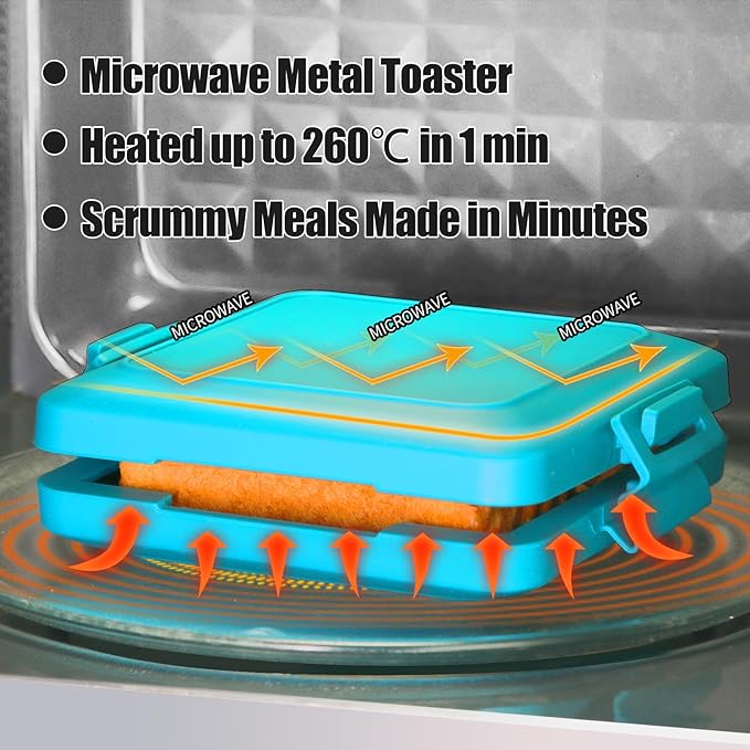 MKYSAIL Toaster,Microwave Toaster, Sandwich Maker, Waffle Maker, Panini Maker, Dishwasher Safe,NO Electricity,Wireless,Time Saving,Fast (Blue, Microwave Sandwich and Waffle Maker)