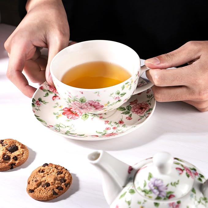 Tea Cup Set Ceramic Including 1 Teapot with lid 1 Tea Cup with 1 Sauser (C1)