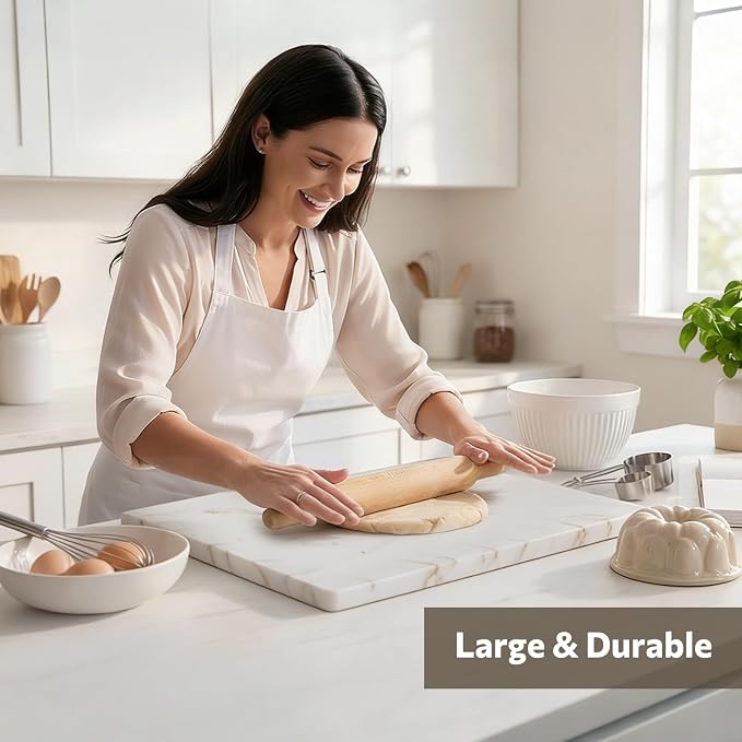 Natural Marble Cutting Board for Kitchen, 16 x 20 Inch White Marble Slab Pastry Board With Non-Slip Feet for Baking, Cheese, Charcuterie, Chocolate, Ares Gold