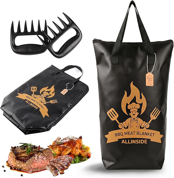 Allinside BBQ Blanket for Resting Meat - Extra Large Insulated Meat Resting Bag with 2 Meat Shredder Claws, Greeting Card & Lanyard | Reusable Grilling Accessory for Brisket, Pork, Turkey