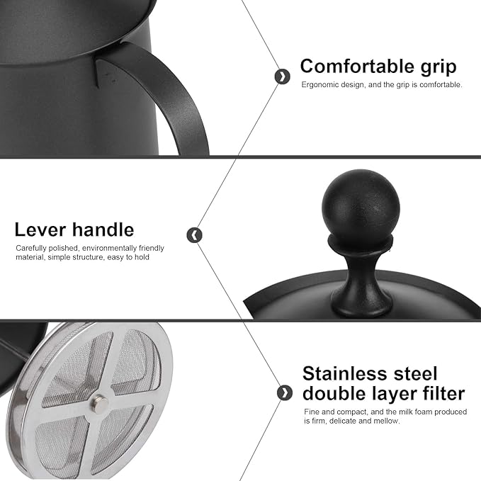 Milk Frother Cup 400cc, Compact Finely Foamed Milk Frother Pitcher, Easy to Clean Metal Cup for Frothing Various Milks, Comfortable Grip Design