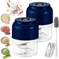 Electric Garlic Chopper, 320ML Mini Portable Veggie Chopper with 6 Sharp Blades, Rechargeable Electric Food Chopper Tool, Wireless Veggie Grinder, for Onions Ginger Chili Nuts Meat (Blue*2)