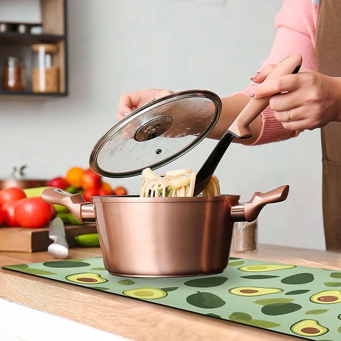 2-in-1 Table Runner Trivet for Hot Dishes Heat Resistant Hot Plate Mat Pad 39x12 Inch Waterproof Table Protector Trivets for Countertop Non Slip Decorative Green Cute Avocado and Leaves