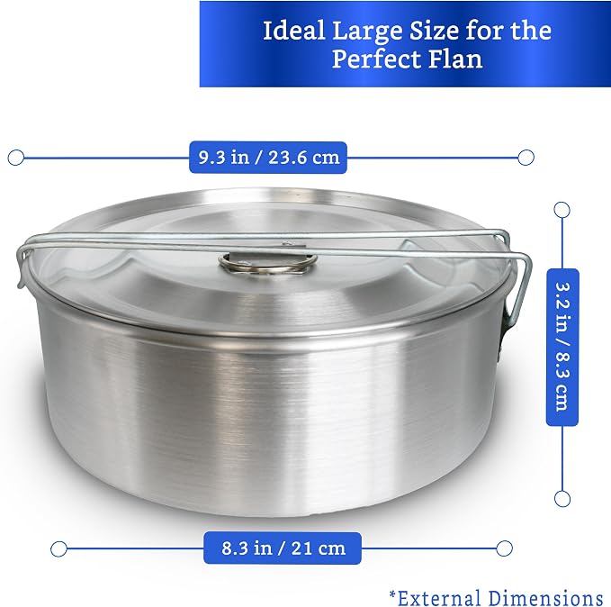 Flan Mold with Lid - Large (9.3 x 3.2 in) - Authentic Mexican Flan Pan - Flan Molds for Baking with Water Bath - Molde para Flan - Flaneras Moldes con Tapa Baño Maria
