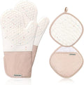 Oven Glove Cute,Cooking Mittens,Oven Mittens for Kitchen,Oven Gloves for Kitchen,Washable Silicone Oven Mitts Heat Resistant 500°F, Potholders for Kitchens Cooking Baking(Cream