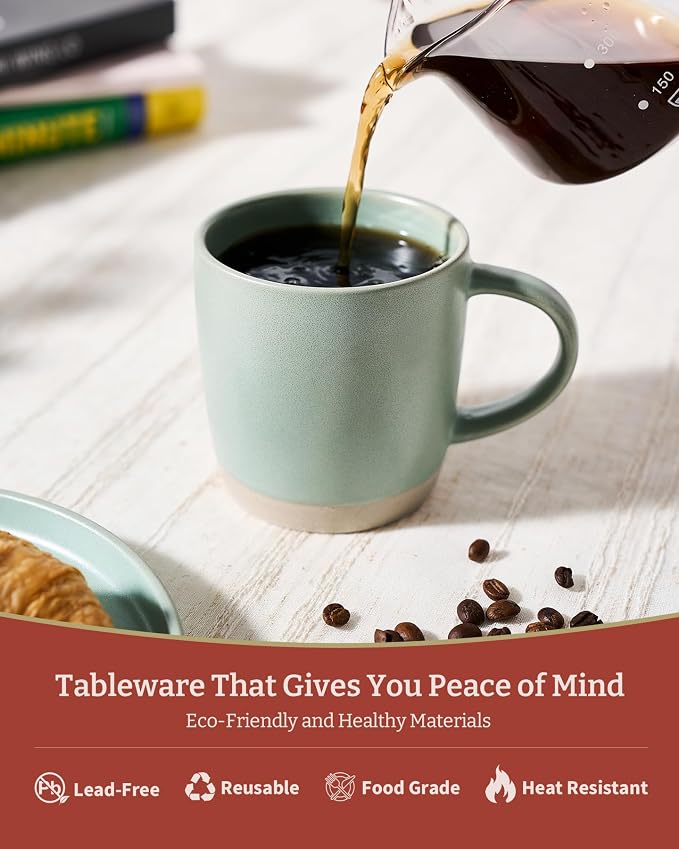 famiware Coffee Mugs Set of 4, Milkyway 13 oz Mug Set, Ceramic Cup Set with Handle for Coffee, Tea, Cocoa, Milk, Light Green