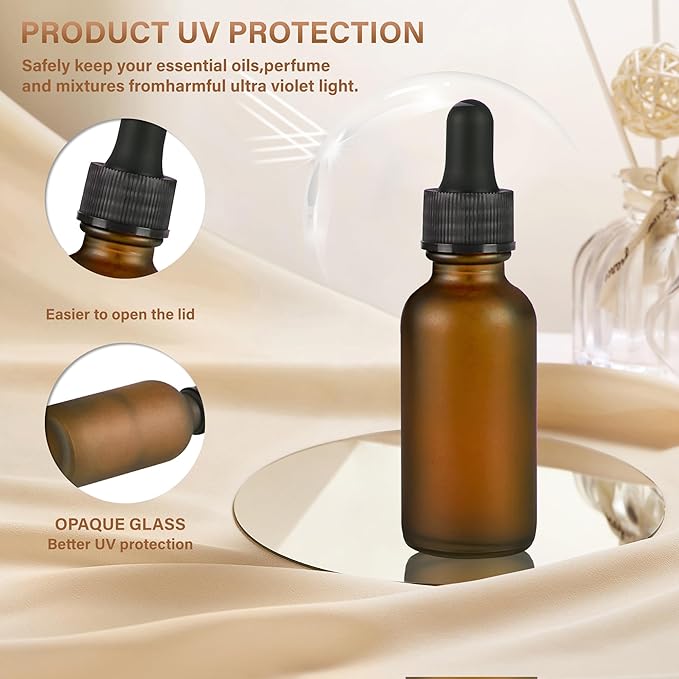 NOOEEISS 4 Pcs, 1oz Dropper Bottle, Amber Glass Eye Dropper Bottle, Tincture Bottles with Dropper, Pretty Finish, Leak-Proof Design, Stronger Suction for All Kinds of Mixed Liquids