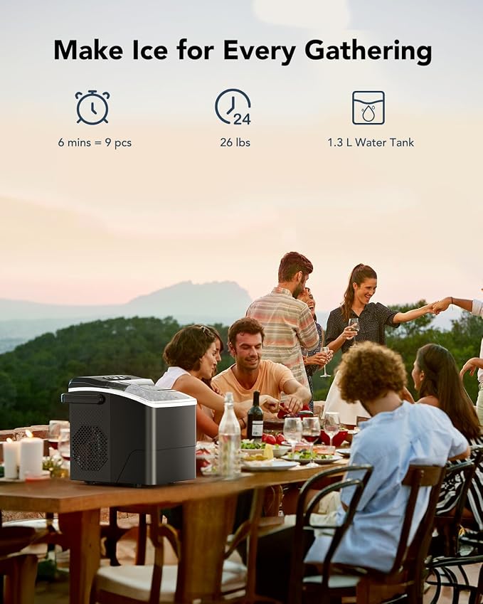 Ice Makers Countertop - Ice Maker Machine 6 Mins 9 Bullet Ice, 26 Lbs/24 Hrs, Portable Countertop Ice Maker with Self Cleaning Function, Ice Maker for Home/Kitchen/Party, Black