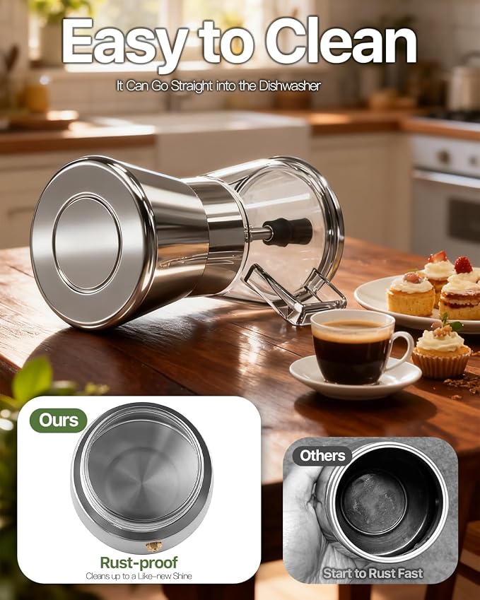 Grasseed Crystal Glass-Top Moka Pot, Polished Stainless Steel Stovetop Espresso Maker for Italian Coffee, Gift for Coffee Lovers - 6 Cup/240ml/8.4oz