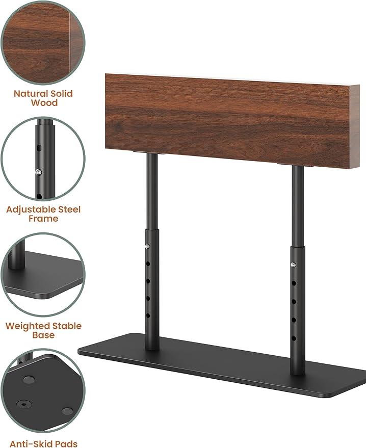 NiHome Acacia Wood Knife Block, Adjustable Height Magnetic Stand (8.66–11.81 in), Double-Sided Knife Storage, Thick Metal Base with Non-Slip Pads for Kitchen Counter