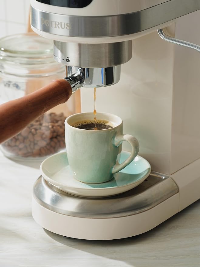 famiware Glacier Espresso Cups with Saucers Set of 4, 3oz Espresso Cup Set, Coffee Mug Set for Latte, Macchiato, Stoneware Demitasse Cups Set for Cafe, Microwave&Dishwasher Safe, Aqua