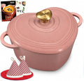Overmont Heart-Shaped Enameled Cast Iron Dutch Oven, 2QT Pink Mini Pot with Lid for Cozy Meals, Soups & Small Batch Baking, Cute Kitchen Cookware Gift for Wedding, Housewarming & Birthday