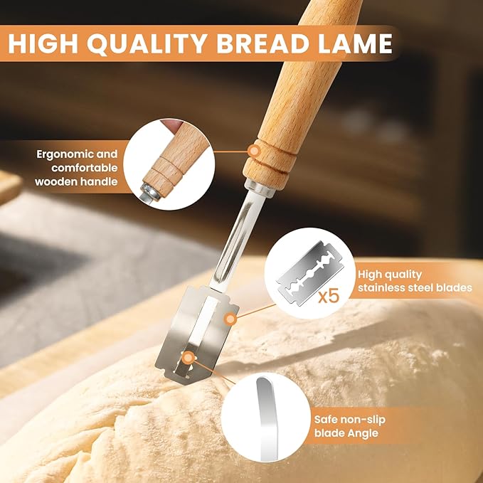 Kikcoin 9" & 10" & 10" Banneton Bread Proofing Basket Set, Round & Oval Banneton Basket for Sourdough Baking, Baking Supplies with Linen Liner, Bread Lame & Dough Scraper, Sourdough Proofing Tools