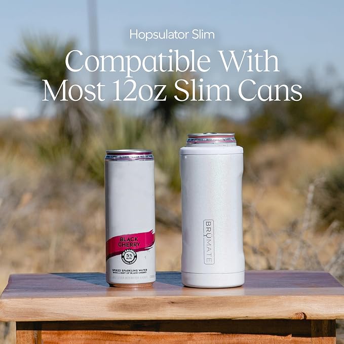BrüMate Hopsulator Slim Can Cooler Insulated for 12oz Slim Cans | Skinny Can Insulated Stainless Steel Drink Holder for Hard Seltzer, Beer, Soda, and Energy Drinks (Prickly Pear)