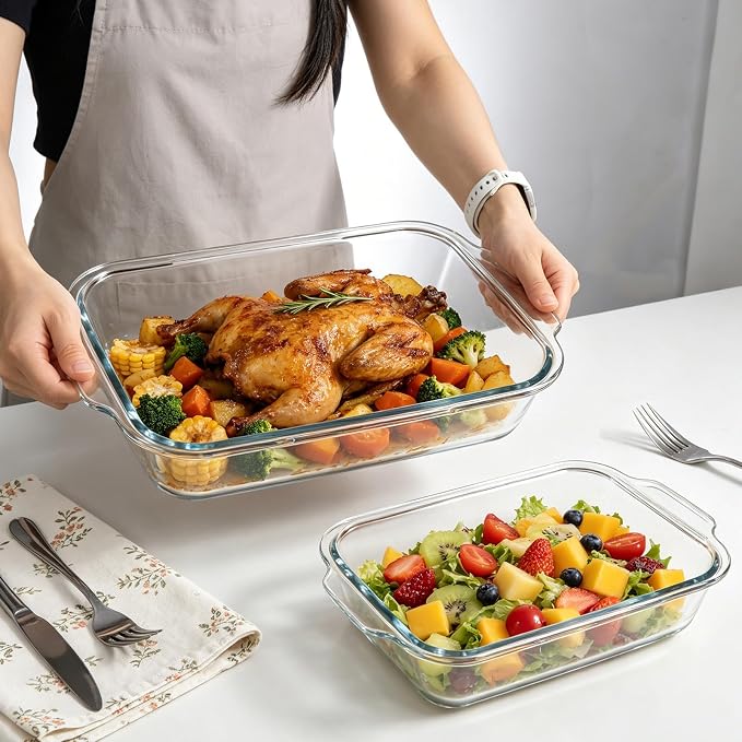 6-Piece Extra-Deep Glass Baking Dish Set with Lids, Rectangular Glass Bakeware Set, Baking Pans for Lasagna, Kitchen, Casserole Dishes for Oven, Freezer-to-Oven and Dishwasher