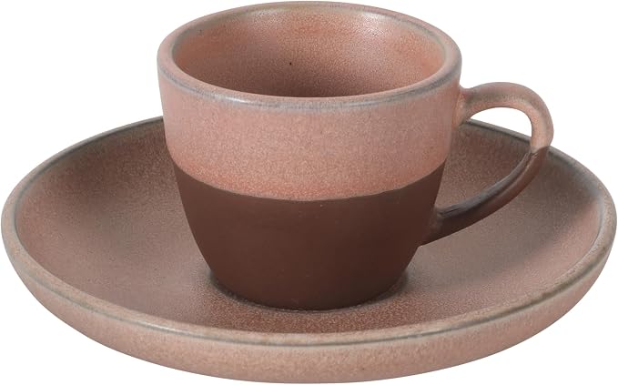 Gibson Elite William Crest 8 Piece Cup & Saucer Set, 4 Stoneware Cups & 4 Saucers, Reactive Glaze Finish, 3.5oz Espresso Cups, 5.5” Saucers, Microwave & Dishwasher Safe - Assorted Colors