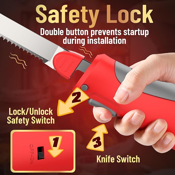Cordless Electric Knife Easy Slice and Assemble with Storage Case, Serrated Edge Blades Carving Set with Ergonomic Handle and Safety Lock for Turkey, Meat, Bread, Ribs, Fillet and Foam